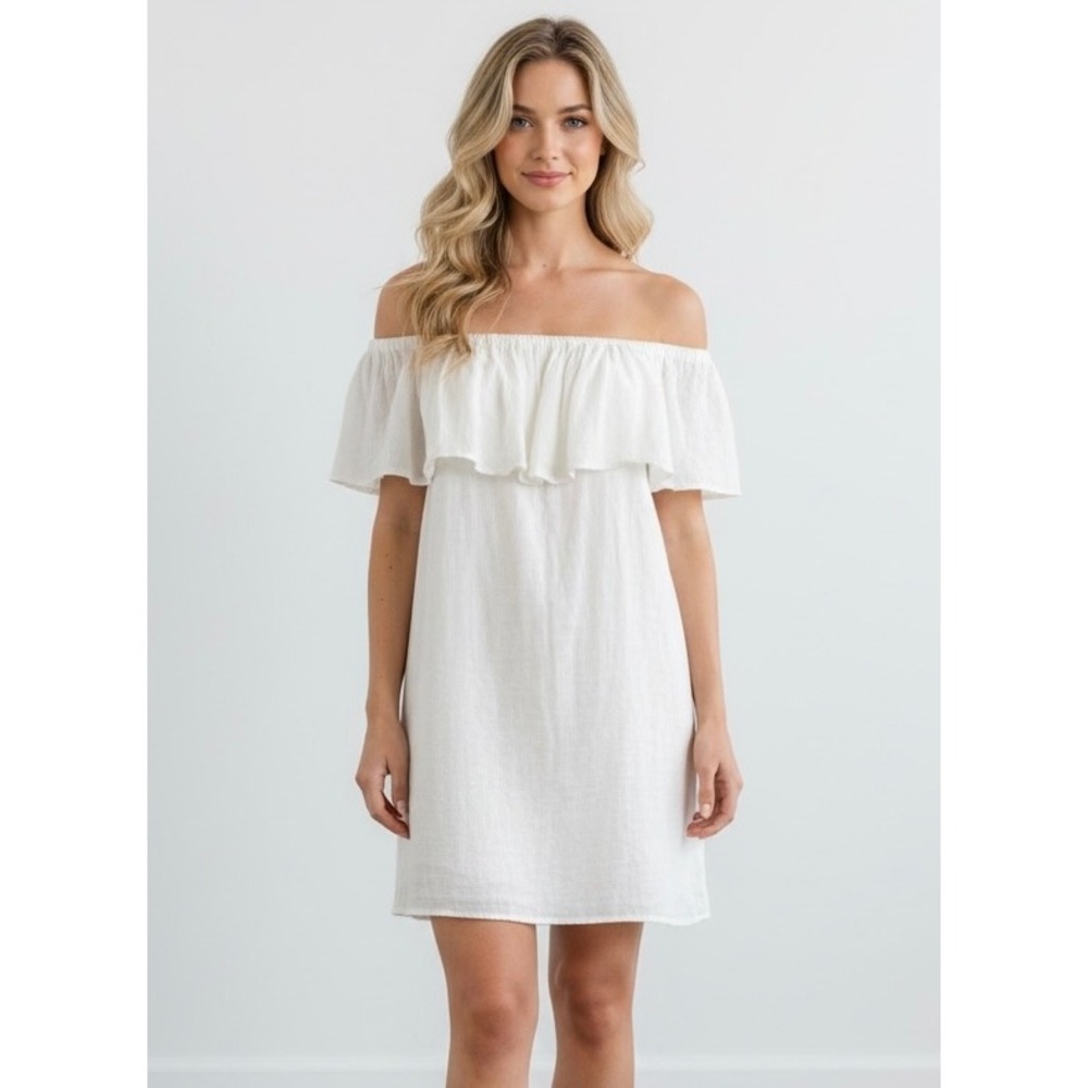 Billabong Off White Off The Shoulder Ruffle Mini Dress Small Cotton Shift